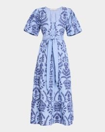 Marie Oliver Natty Tiered Floral Embroidered Midi Dress at Neiman Marcus