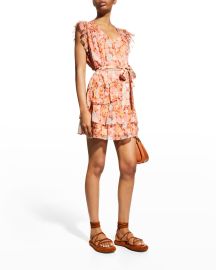 Marie Oliver Thea Ruffled Floral-Print Mini Dress at Neiman Marcus