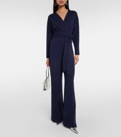 Marilou belted jersey jumpsuit in blue - Diane Von Furstenberg at Mytheresa