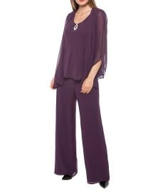 Marina Keyhole V Neck Chiffon 3 4 Sleeve 3 Piece Pant Set at Dillards