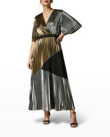 Marina Rinaldi Plus Size Divinita Pleated Colorblock Dress at Neiman Marcus