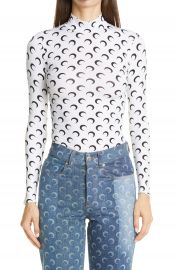 Marine Serre Fitted Moon Print Mock Neck Top   Nordstrom at Nordstrom