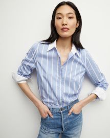 Marisol Poplin Shirt in HydrangeaWhite at Veronica Beard