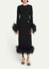 Markarian Aretha Long Sleeve Feather Trim Dress at Bergdorf Goodman