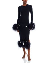 Markarian Aretha Long Sleeve Feather Trim Dress Bloomingdales at Bloomingdales