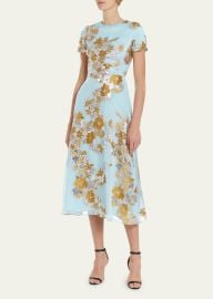 Markarian Mae Metallic Floral Chiffon Midi Dress - at Bergdorf Goodman