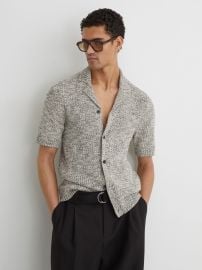 Marled Cuban-Collar Knitted Shirt in Natural - Size XS at Reiss