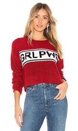 Marled x Olivia Culpo GRL PWR Destroyed Sweater in Red Motif from Revolve com at Revolve