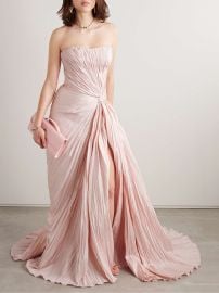 Marmar Halim Strapless Gathered Pliss taffeta Gown at Net a Porter