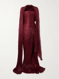 Marmar Halim Strapless plisse silk satin gown and cape at Net a Porter