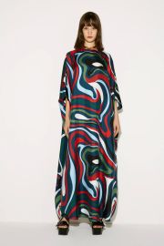 Marmo-Print Silk-Twill Kaftan Dress at Pucci