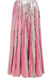 Marni - Pleated metallic coated-crepe de chine midi skirt at Net A Porter