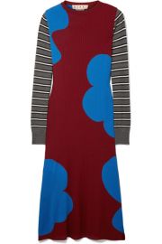 Marni   Printed ribbed wool midi dress at Net A Porter