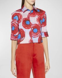 Marni Abstract Print Boxy Crop Shirt at Neiman Marcus