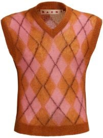 Marni Argyle intarsia V neck vest at Farfetch