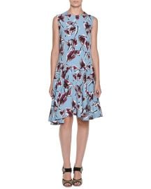 Marni Dropped-Waist Floral-Print Dress  Illusion Blue at Neiman Marcus