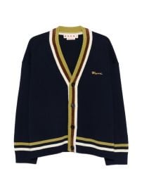 Marni Embroidered Striped Cardigan Blue at Farfetch
