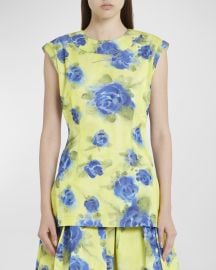 Marni Floral Print Top with Zig-Zag Seam Detail at Neiman Marcus