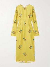 Marni Floral print silk twill midi dress at Net a Porter
