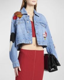 Marni Patch Embroidered Crop Denim Jacket at Neiman Marcus