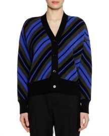 Marni V-Neck Button-Front Striped Wool Cardigan at Neiman Marcus