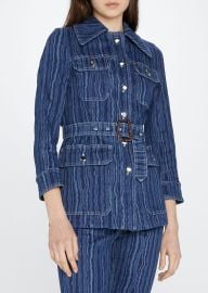 Marni Wave-Print Belted Safari Denim Jacket - at Bergdorf Goodman