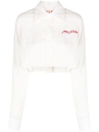 Marni slogan-embroidered long-sleeve Cropped Shirt - at Farfetch