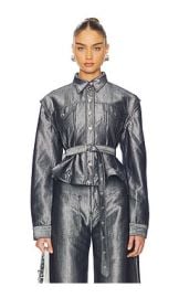 Marques Almeida Silver Denim Cinched Jacket With Belt In Silver at Revolve