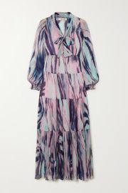 Marquis pussy-bow tiered  printed chiffon maxi dress at Net a Porter