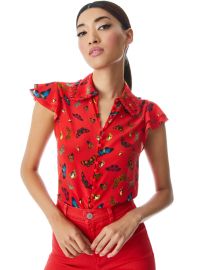 Martel Flutter Sleeve Blouse In Take Flight Br Poppy Multi  Alice And Olivia at Alice + Olivia