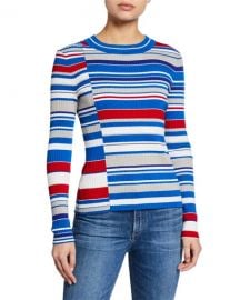 Mason Striped Crewneck Long-Sleeve Rib Top at Last Call