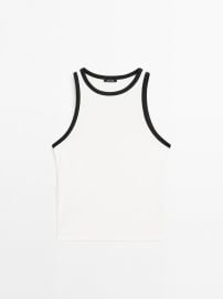 Massimo Dutti Cotton halter top with contrast detail at Massimo Dutti