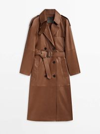 Massimo Dutti Nappa Leather Trench Style Coat with Belt at Massimo Dutti