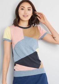 Masterful Mosaic Short Sleeve Sweater at ModCloth