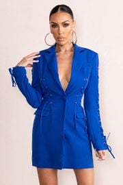 Material Girl Electric Blue Tie Up Details Blazer Mini Dress Club L London - USA at Club L London