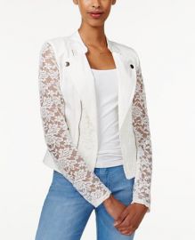 Material Girl Juniors  Lace Moto Jacket in Egret at Macys