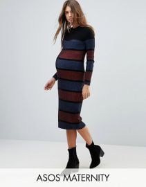 Maternity Knitted Midi Dress In Stripe by ASOS at ASOS