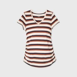 Maternity Striped Short Sleeve V-Neck Side Shirred T-Shirt at Walmart