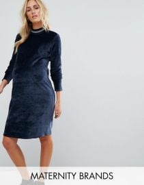 Maternity Velvet Bodycon Dress With Metallic Tipping by Asos at ASOS