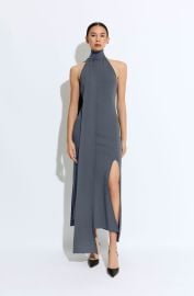 Matte Viscose Halterneck Dress in Gray blue Blue LAPOINTE at Lapointe