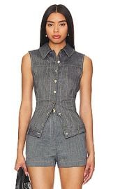 Matthew Bruch Collared Button Down Vest In Denim at Revolve