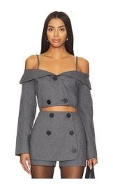 Matthew Bruch Off Shoulder Doublebreasted Top In Charcoal Flannel at Revolve