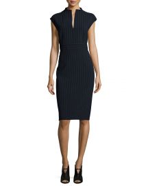 Max Mara Doppio-Pinstriped Split-Neck Sheath Dress at Bergdorf Goodman