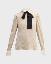 Max Mara Globo Bow Neck Collared Silk Shirt at Neiman Marcus