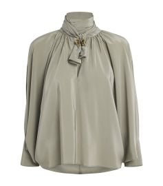 Max Mara Green Silk Tie-Neck Blouse Harrods US at Harrods