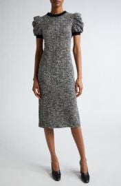 Max Mara Ieti Puff Sleeve Tweed Knit Midi Dress at Nordstrom