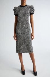 Max Mara Ieti Puff Sleeve Tweed Knit Midi Dress in Vanilla at Nordstrom