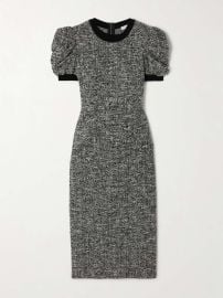 Max Mara Ieti Puff Sleeve Tweed Knit Midi Dress in Vanilla at Net a Porter