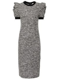 Max Mara Ieti Puff Sleeve Tweed Knit Midi Dress in Vanilla at Farfetch