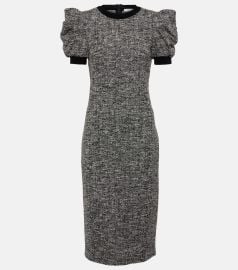 Max Mara Ieti Puff Sleeve Tweed Knit Midi Dress in Vanilla at Mytheresa